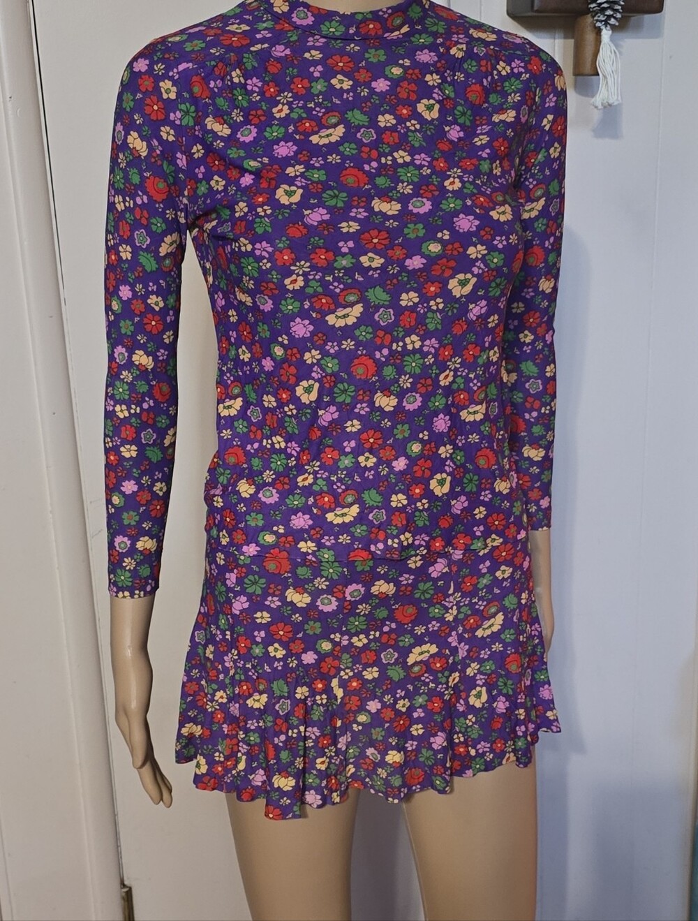 Vintage 1960's Purple Floral Long-Sleeve 2 Piece Playware
